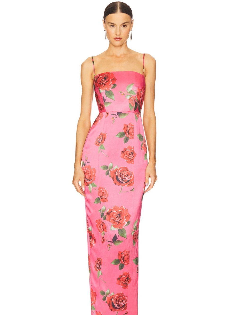 Strapneck Pink Rose-Print Maxi Dress